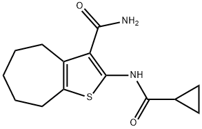 2-(cyclopropanecarbonylamino)-5,6,7,8-tetrahydro-4H-cyclohepta[b]thiophene-3-carboxamide Struktur