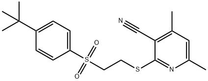 2-[2-(4-tert-butylphenyl)sulfonylethylsulfanyl]-4,6-dimethylpyridine-3-carbonitrile Struktur