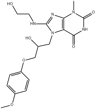 7-(2-hydroxy-3-(4-methoxyphenoxy)propyl)-8-((2-hydroxyethyl)amino)-3-methyl-3,7-dihydro-1H-purine-2,6-dione Struktur