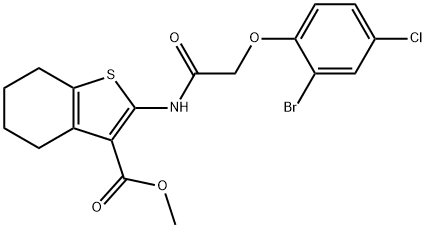 methyl 2-{[(2-bromo-4-chlorophenoxy)acetyl]amino}-4,5,6,7-tetrahydro-1-benzothiophene-3-carboxylate Struktur