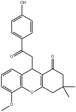 9-[2-(4-hydroxyphenyl)-2-oxoethyl]-5-methoxy-3,3-dimethyl-2,3,4,9-tetrahydro-1H-xanthen-1-one Struktur