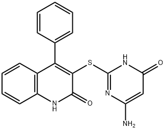 3-[(4-amino-6-oxo-1,6-dihydropyrimidin-2-yl)sulfanyl]-4-phenylquinolin-2(1H)-one Struktur