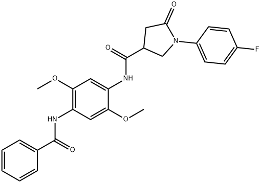 N-(4-benzamido-2,5-dimethoxyphenyl)-1-(4-fluorophenyl)-5-oxopyrrolidine-3-carboxamide Struktur