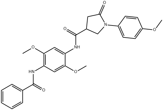 N-{2,5-dimethoxy-4-[(phenylcarbonyl)amino]phenyl}-1-(4-methoxyphenyl)-5-oxopyrrolidine-3-carboxamide Struktur