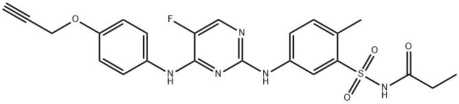 Propanamide, N-[[5-[[5-fluoro-4-[[4-(2-propyn-1-yloxy)phenyl]amino]-2-pyrimidinyl]amino]-2-methylphenyl]sulfonyl]- Struktur