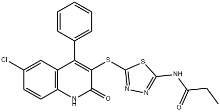 N-{5-[(6-chloro-2-oxo-4-phenyl-1,2-dihydroquinolin-3-yl)sulfanyl]-1,3,4-thiadiazol-2-yl}propanamide Struktur