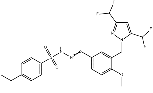 N-[(E)-[3-[[3,5-bis(difluoromethyl)pyrazol-1-yl]methyl]-4-methoxyphenyl]methylideneamino]-4-propan-2-ylbenzenesulfonamide Struktur