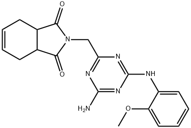 2-({4-amino-6-[(2-methoxyphenyl)amino]-1,3,5-triazin-2-yl}methyl)-3a,4,7,7a-tetrahydro-1H-isoindole-1,3(2H)-dione Struktur