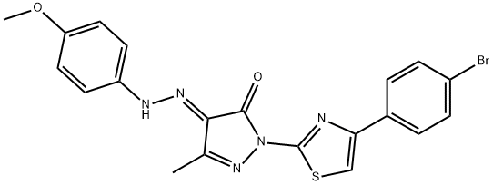 2-[4-(4-bromophenyl)-1,3-thiazol-2-yl]-4-[(4-methoxyphenyl)hydrazono]-5-methyl-2,4-dihydro-3H-pyrazol-3-one Struktur