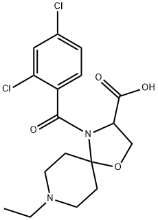 4-(2,4-dichlorobenzoyl)-8-ethyl-1-oxa-4,8-diazaspiro[4.5]decane-3-carboxylic acid Struktur