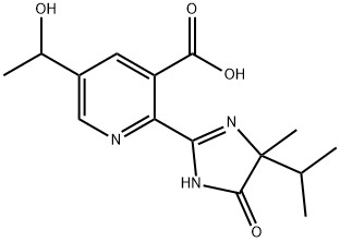 3-Pyridinecarboxylic acid,2-[4,5-dihydro-4-methyl-4-(1-methylethyl)- 5-oxo-1H-imidazol-2-yl]-5-(1- hydroxyethyl)- Struktur