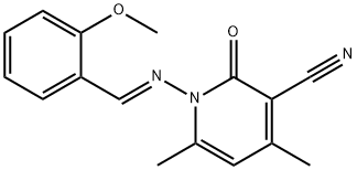 1-[(2-methoxybenzylidene)amino]-4,6-dimethyl-2-oxo-1,2-dihydro-3-pyridinecarbonitrile Struktur