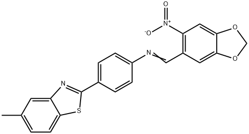 4-(5-methyl-1,3-benzothiazol-2-yl)-N-[(6-nitro-1,3-benzodioxol-5-yl)methylene]aniline Struktur