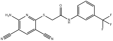 2-[(6-amino-3,5-dicyanopyridin-2-yl)sulfanyl]-N-[3-(trifluoromethyl)phenyl]acetamide Struktur