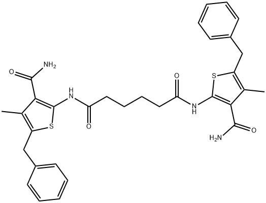 N,N'-bis[3-(aminocarbonyl)-5-benzyl-4-methyl-2-thienyl]hexanediamide Struktur