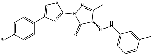 2-[4-(4-bromophenyl)-1,3-thiazol-2-yl]-5-methyl-4-[(3-methylphenyl)hydrazono]-2,4-dihydro-3H-pyrazol-3-one Struktur