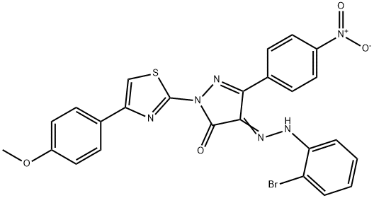 4-[(2-bromophenyl)hydrazono]-2-[4-(4-methoxyphenyl)-1,3-thiazol-2-yl]-5-(4-nitrophenyl)-2,4-dihydro-3H-pyrazol-3-one Struktur