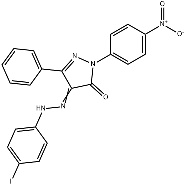 4-[(4-iodophenyl)hydrazono]-2-(4-nitrophenyl)-5-phenyl-2,4-dihydro-3H-pyrazol-3-one Struktur