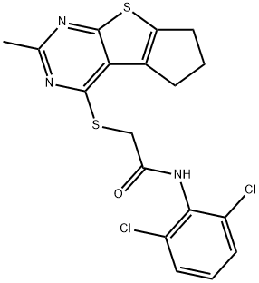 N-(2,6-dichlorophenyl)-2-((2-methyl-6,7-dihydro-5H-cyclopenta[4,5]thieno[2,3-d]pyrimidin-4-yl)thio)acetamide Struktur