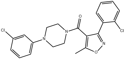 [3-(2-chlorophenyl)-5-methyl-1,2-oxazol-4-yl]-[4-(3-chlorophenyl)piperazin-1-yl]methanone Struktur