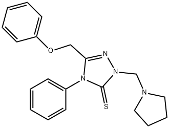 5-(phenoxymethyl)-4-phenyl-2-(pyrrolidin-1-ylmethyl)-2,4-dihydro-3H-1,2,4-triazole-3-thione Struktur