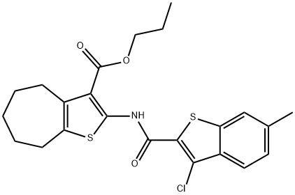 propyl 2-[(3-chloro-6-methyl-1-benzothiophene-2-carbonyl)amino]-5,6,7,8-tetrahydro-4H-cyclohepta[b]thiophene-3-carboxylate Struktur