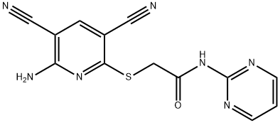 2-[(6-amino-3,5-dicyanopyridin-2-yl)sulfanyl]-N-(pyrimidin-2-yl)acetamide Struktur