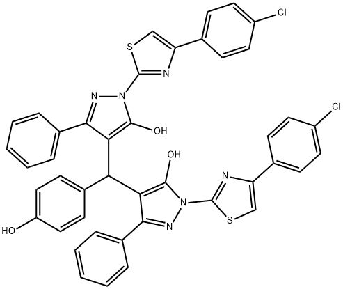 4,4'-[(4-hydroxyphenyl)methylene]bis{1-[4-(4-chlorophenyl)-1,3-thiazol-2-yl]-3-phenyl-1H-pyrazol-5-ol} Struktur