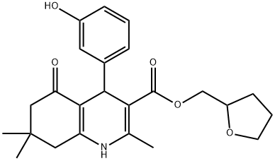 tetrahydrofuran-2-ylmethyl 4-(3-hydroxyphenyl)-2,7,7-trimethyl-5-oxo-1,4,5,6,7,8-hexahydroquinoline-3-carboxylate Struktur