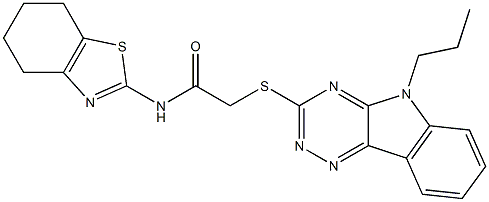 2-[(5-propyl-5H-[1,2,4]triazino[5,6-b]indol-3-yl)sulfanyl]-N-(4,5,6,7-tetrahydro-1,3-benzothiazol-2-yl)acetamide Struktur