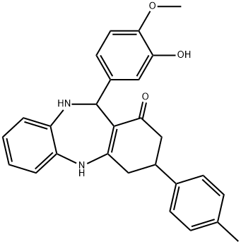 11-(3-hydroxy-4-methoxyphenyl)-3-(4-methylphenyl)-2,3,4,5,10,11-hexahydro-1H-dibenzo[b,e][1,4]diazepin-1-one Struktur