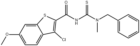 N-{[benzyl(methyl)amino]carbonothioyl}-3-chloro-6-methoxy-1-benzothiophene-2-carboxamide Struktur