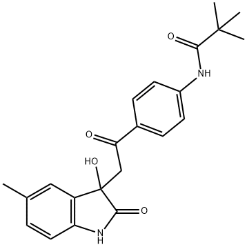 N-{4-[(3-hydroxy-5-methyl-2-oxo-2,3-dihydro-1H-indol-3-yl)acetyl]phenyl}-2,2-dimethylpropanamide Struktur