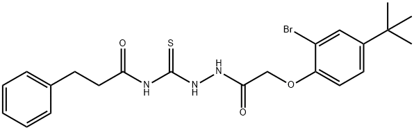 N-({2-[(2-bromo-4-tert-butylphenoxy)acetyl]hydrazino}carbonothioyl)-3-phenylpropanamide Struktur