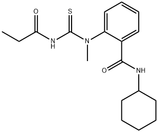 N-cyclohexyl-2-[methyl(propanoylcarbamothioyl)amino]benzamide Struktur