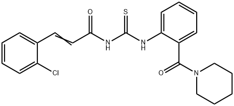 3-(2-chlorophenyl)-N-({[2-(1-piperidinylcarbonyl)phenyl]amino}carbonothioyl)acrylamide Struktur