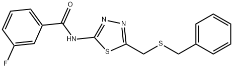 N-[5-(benzylsulfanylmethyl)-1,3,4-thiadiazol-2-yl]-3-fluorobenzamide Struktur