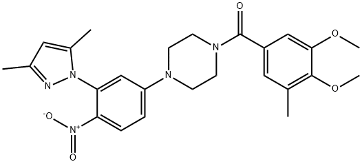 (3,4-dimethoxy-5-methylphenyl){4-[3-(3,5-dimethyl-1H-pyrazol-1-yl)-4-nitrophenyl]piperazin-1-yl}methanone Struktur