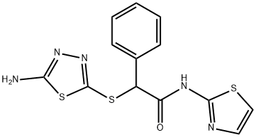 2-[(5-amino-1,3,4-thiadiazol-2-yl)sulfanyl]-2-phenyl-N-(1,3-thiazol-2-yl)acetamide Struktur