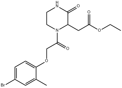 ethyl {1-[(4-bromo-2-methylphenoxy)acetyl]-3-oxo-2-piperazinyl}acetate Struktur