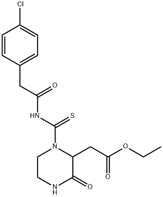 ethyl [1-({[(4-chlorophenyl)acetyl]amino}carbonothioyl)-3-oxo-2-piperazinyl]acetate Struktur