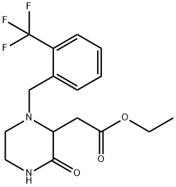 ethyl {3-oxo-1-[2-(trifluoromethyl)benzyl]-2-piperazinyl}acetate Struktur