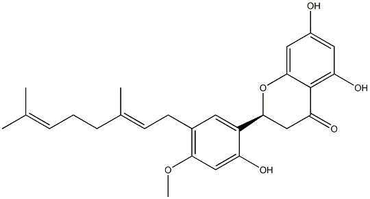 4H-1-Benzopyran-4-one,2-[5-[(2E)-3,7-dimethyl-2,6-octadien-1-yl]-2-hydroxy-4-methoxyphenyl]-2,3-dihydro-5,7-dihydroxy-,(2S)- Struktur