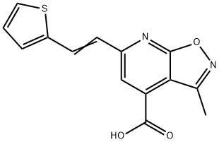 3-Methyl-6-(2-thiophen-2-yl-vinyl)-isoxazolo[5,4-b]pyridine-4-carboxylic acid Struktur