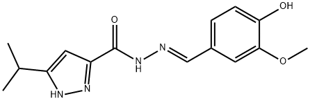 (E)-N-(4-hydroxy-3-methoxybenzylidene)-3-isopropyl-1H-pyrazole-5-carbohydrazide Struktur