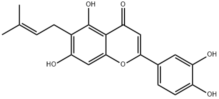 4H-1-Benzopyran-4-one,2-(3,4-dihydroxyphenyl)-5,7-dihydroxy-6-(3-methyl-2-buten-1-yl)- Struktur