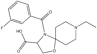 8-ethyl-4-(3-fluorobenzoyl)-1-oxa-4,8-diazaspiro[4.5]decane-3-carboxylic acid Struktur