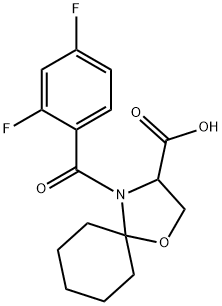 4-(2,4-difluorobenzoyl)-1-oxa-4-azaspiro[4.5]decane-3-carboxylic acid Struktur