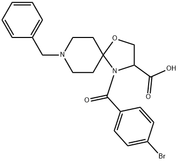 8-benzyl-4-(4-bromobenzoyl)-1-oxa-4,8-diazaspiro[4.5]decane-3-carboxylic acid Struktur