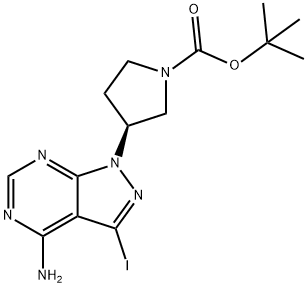 (S)-tert-butyl 3-(4-amino-3-iodo-1H-pyrazolo[3,4-d]pyrimidin-1-yl)pyrrolidine-1-carboxylate Struktur